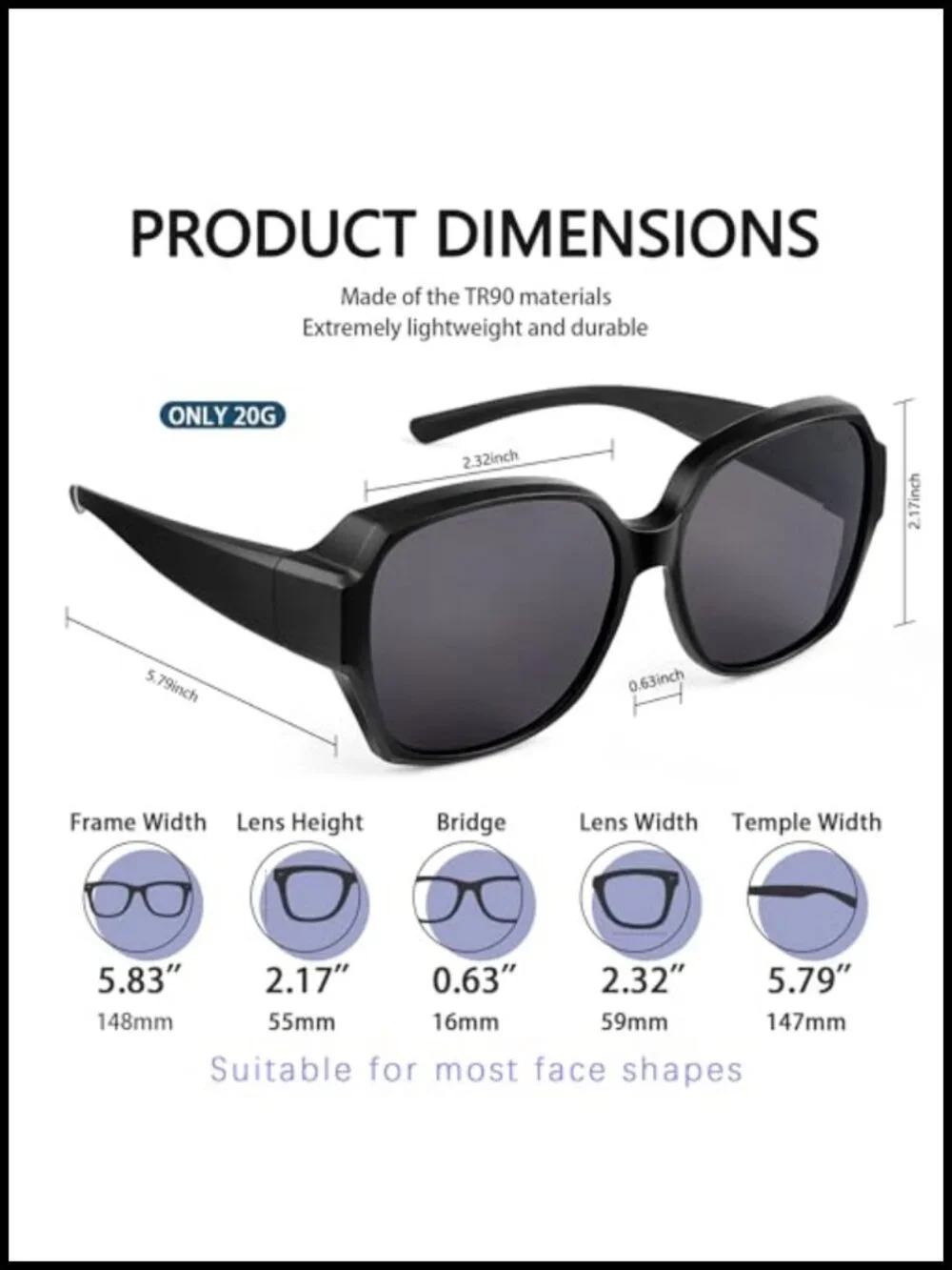 Polarized Sunglasses Fit Over Glasses TR90 Frame UV400 Protection Fishing